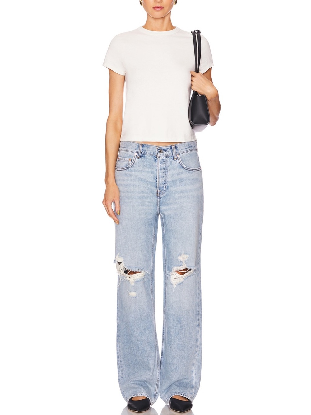 GRLFRND Light Blue Low-Rise Wide-Leg Distressed Jeans